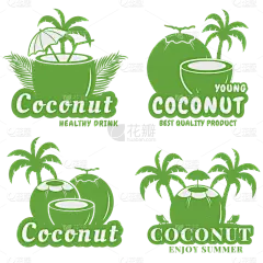 常规内容-果蔬系列扁平风绿色椰子图标元素组合