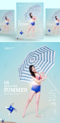 夏日美女海边度假海报PSD模板Summer holiday poster PSD template#ti381a0802 :  