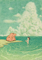 邹筠的Meimei和Yuko的微博_微博
海边，碧绿大海，海天相接，岸边的河马大叔和水中的小女孩