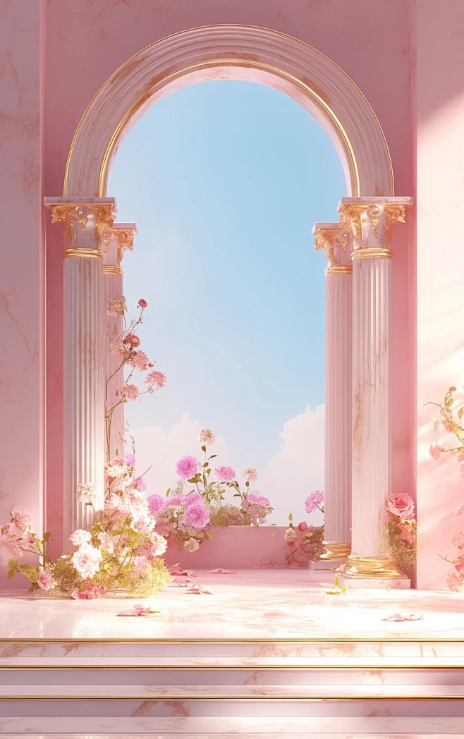 a pink room with som...