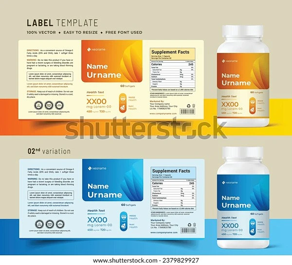 Multi vitamin label sticker design, natural food supplement banner ...