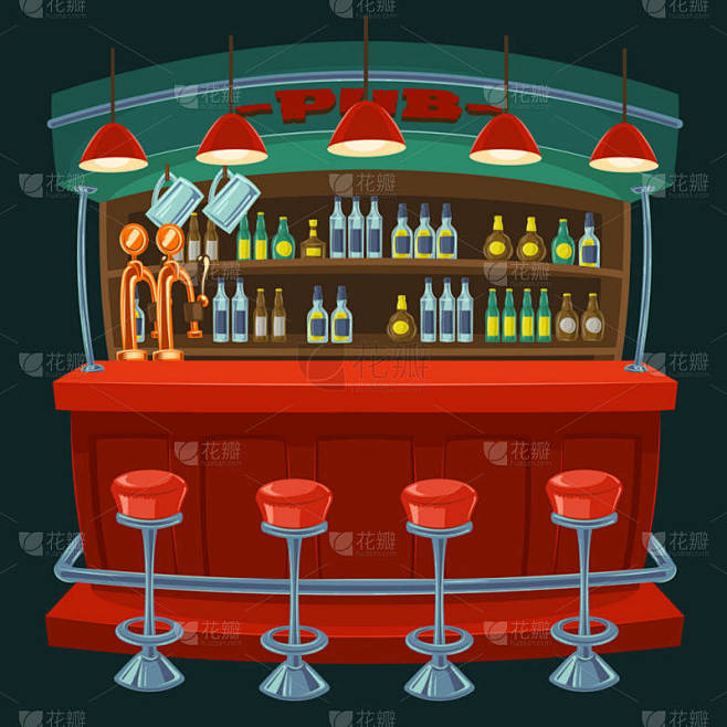 卡通插图的酒吧内部