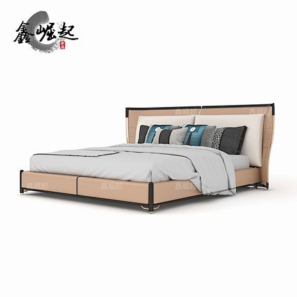 轻奢新中式皮床中式主卧简约现代家具1.8...