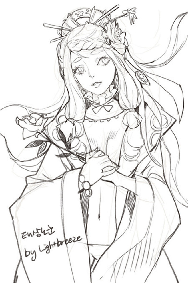 古装少女线稿