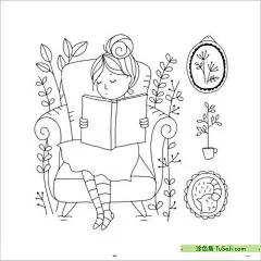 10张简单优雅的叶子花朵和女孩子美好的卡通简笔画大全！ - 涂色集，涂色画打印大图