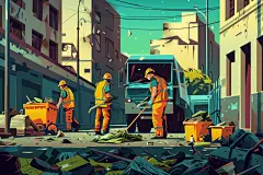 环保扫地环卫工人图片插画