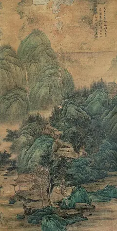 天风寂历雨初收，木叶萧疏满迳秋。诗在古松亭子外，支笻欲去更回头。
（明 文徵明 山水）