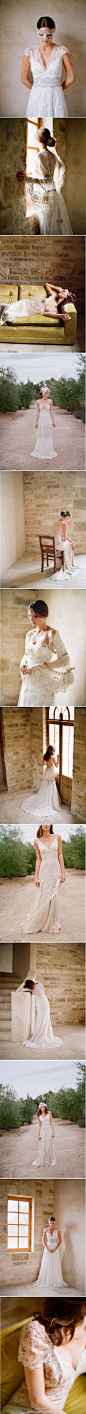 Claire Pettibone婚纱，婚纱手工精细，刺绣窗花黏附在轻纱之上，加上镂空设计，将女性的柔美性感展现到极致