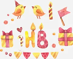 手绘卡通庆祝生日高清素材 卡通 小彩旗 小鸟 手绘 生日蜡烛 礼物 免抠png 设计图片 免费下载