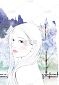 绘画插图,水彩画颜料,风景,女性,生活方式,光效果,背景,休息,美容
