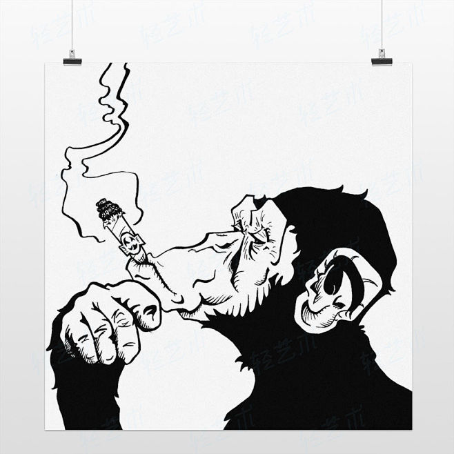 轻艺术 创意插画 抽雪茄的猩猩现代简约图...