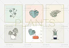 561号简约线性扁平植物盆栽仙人掌花茶图标矢量图素材ai平面设计-淘宝网