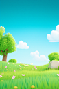 grassy landscape with trees, flowers and grass, in the style of minimalist objects, rendered in cinema4d, adorable toy sculptures, minimalist backgrounds, vibrant cartoonish, high resolution, 20 megapixels