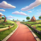 Racing game track, rural track, cartoon, 3d, head-up