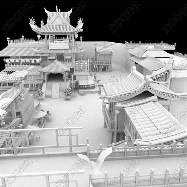 Maya大型震撼三维古代场景建筑街区 中国风电影级3D模型素材源件-淘宝网