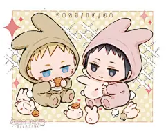 大家中秋快乐呀。#佐鸣 画的是萌萌的俩小宝宝૮₍˃̶ꇴ˂̶₎ა二编悄悄问问有没有人一起玩原神 嘛(◍＞◡＜◍)打双子成就名片೭(˵ˉ̴͒ꇴˉ̴͒˵)౨#同人图 #佐鸣cp #同人 #绘画@煮茶面包树，采集@屿堍