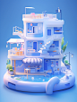 yanbinfeng_Blue_house_With_outdoor_pool_in_the_style_of_cute_ca_f0e17c8e-dfcc-4d0a-9fec-e9f8dd35bd51