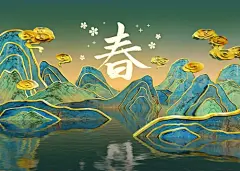 国画山水场景 中国风山水 国画风格山水