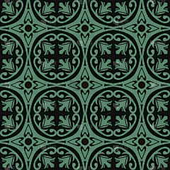 仿古无缝绿色背景圆形自然花藤