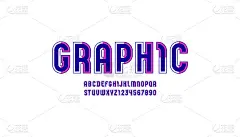 原始图形字体，现代时尚的字母表，字母和数字组成的大纲和部分字母，矢量插图10EPS