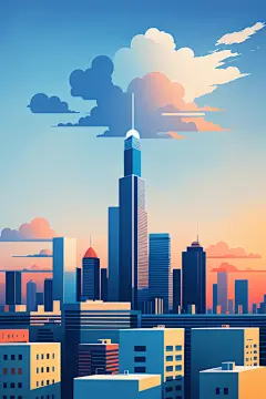 现代市区奇幻城市剪影扁平插画图片