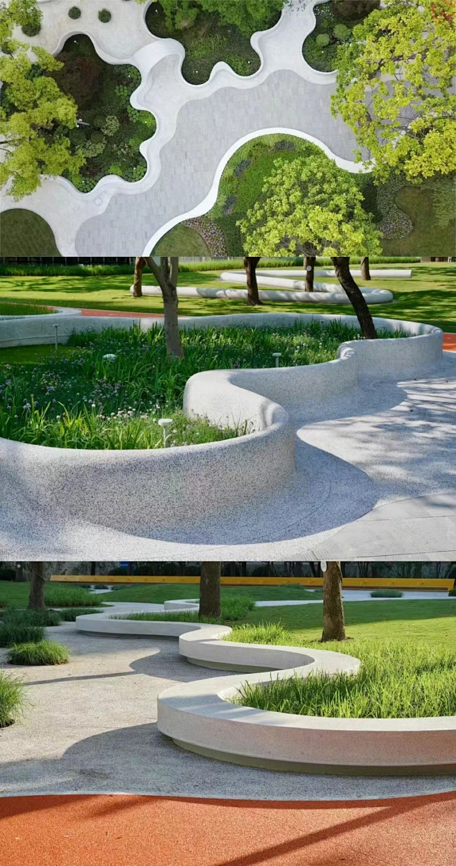 虹桥公园
云朵花园由三个不规则形态的大花坛组成,它们的边界是自由的