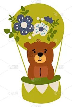 气球里的泰迪熊。放荡不羁的风格。手绘插图。向量。白色背景隔离。
