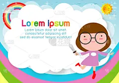 超级英雄小孩的背景。广告宣传册模板，你的文字。可爱的小超级英雄儿童。孩子和框架，孩子和框架。向量