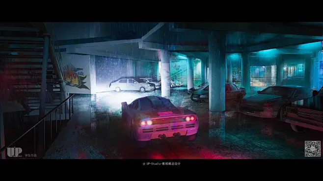 影视概念设计-气氛图-现代内景-室内-地下车库-花瓣网