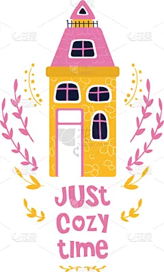 可爱的,房屋,动画片,短语,贺卡,摆拍,家庭,模板,儿童,欢乐