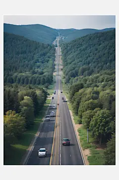 摄影风森林环绕的公路AI数字艺术-众图网