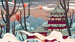 中国风古风建筑著名风景点名胜地区城市印象插画psd绘画素材311-淘宝网