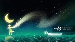 梦幻星空的海面拖着星光的人图片素材