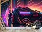 Futuristic Cyberpunk Neon Car in 80s Style Wall Art Mural & imagem 1