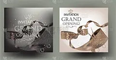 盛大的开幕横幅和米色卷曲的丝绸丝带。矢量图