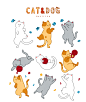 儿童卡通宠物猫咪狗手绘插画图案手机壳抱枕设计PSD素材