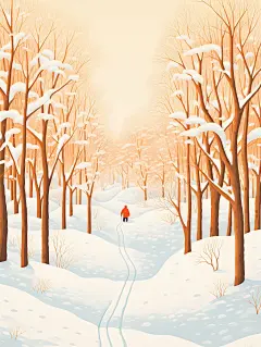 一个人走过白雪覆盖的森林海报