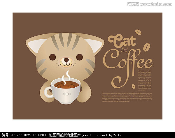 插画咖啡装饰画包装设计咖啡海报猫动物插画...