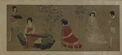 唐 周昉（明人画） 调琴啜茗图 美国弗利尔美术馆藏（同艾金斯艺术博物馆藏）