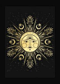 Lady Ostara Spring Equinox sabbat in gold foil black art print by studio Cocorrina design