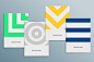 four different colored posters on a gray background