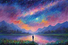 星光梦幻星空女孩的背影插画