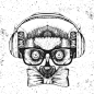 海报插图音乐手绘素描风格头戴耳机的动物头像AI矢量设计  (1)