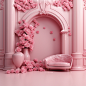 pink pastel room 3d background with roses
