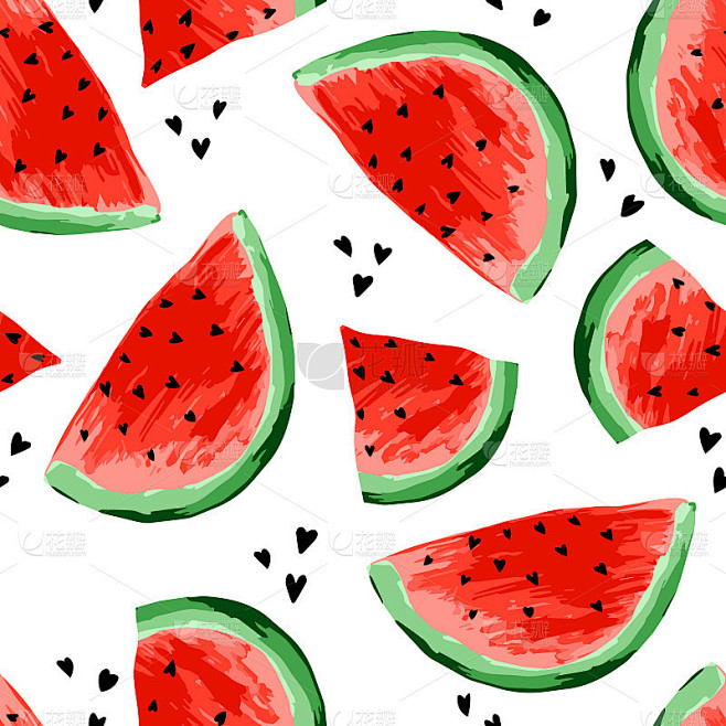 Seamless watermelons pattern. Slices of watermelon