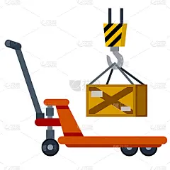 用板条箱车。工业运输。钩和盒子。仓库装车、仓储和物流吊车。有轮子的手推车。平平台电车