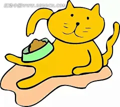 手绘抱着猫食躺着的猫插画|动物|动物图片|卡通动物|卡通画|卡通形象|猫|猫咪|矢量素材|手绘