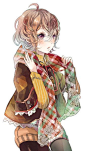 ✮ ANIME ART ✮ clothes. . .cute fashion . . .jacket. . .scarf. . .lace. . .shorts. . .short hair. . .curls. . .tights. . .cute. . .kawaii