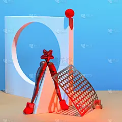 新年和圣诞节的构图用几何形状和抽象的圣诞树与星星和毡靴，节日的概念。