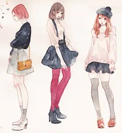 手绘 插画 线稿 手稿 黑白素材 少女 服装设计 P站 人物设计
